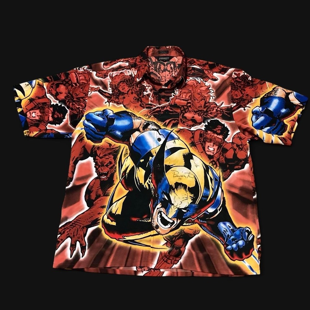Vintage Y2K 01' X-Men button up wolverine marvel changes signed L/23.5